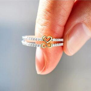 Size 7-9 Two Ring Set Dainty Heart Infinity Ring Set in Box